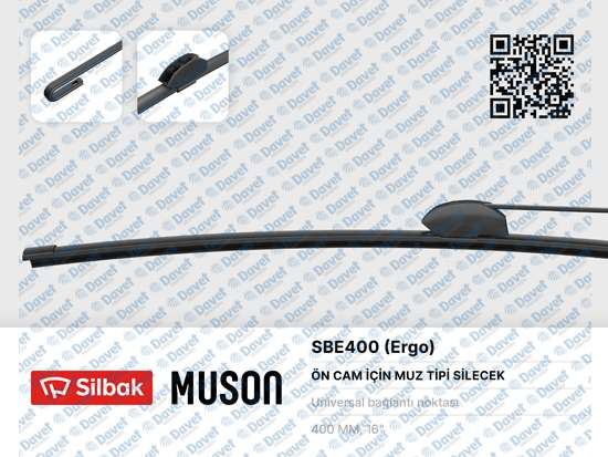 SILBAK SBE400 Silecek Supurgesi 400mm Muz  Kancali Tip Unuversal
